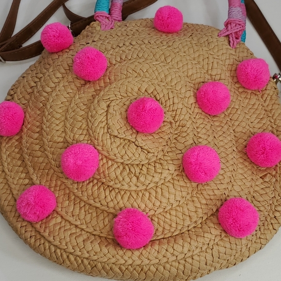 Straw Studios Pink Pom Pom straw bag - Picture 4 of 11